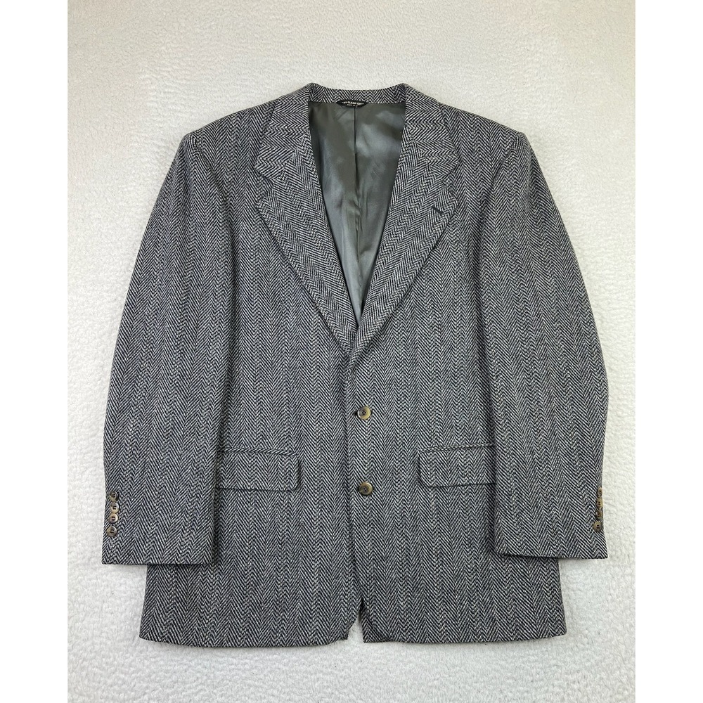 Bill Blass Blazer Mens 44 Wool Herringbone Sport Coat Jacket Made USA Classic